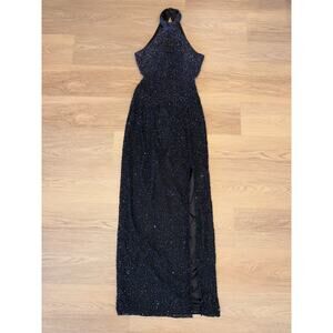 Cache black beaded formal evening gown 100% silk dress size medium